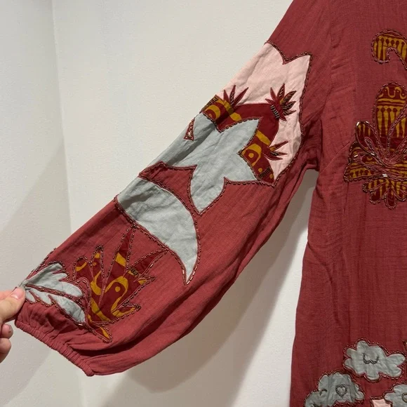 Soft Surroundings Tierra Gauze Beaded Floral Print Caftan Dress XL Petite Resort - Picture 6 of 10